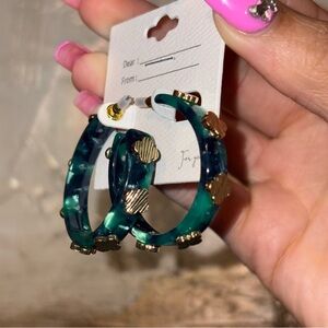 Teal and Gold Hoop Earrings